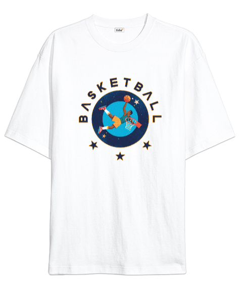 Tisho - Basketbolcu anime desen tasarımı baskılı Beyaz Oversize Unisex Tişört