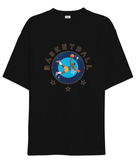 Tisho - Basketbolcu anime desen tasarımı baskılı Siyah Oversize Unisex Tişört