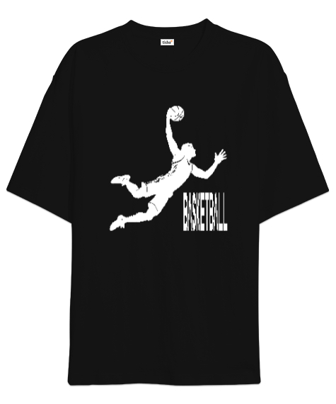Tisho - Basketbolcu smaç basıyor desen tasarımı baskılı 3 Siyah Oversize Unisex Tişört