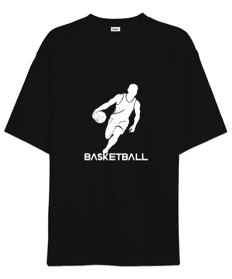 Tisho - Basketbolcu topla ilerliyor desen tasarımı baskılı 3 Siyah Oversize Unisex Tişört