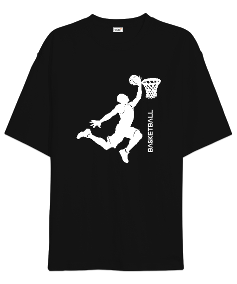 Tisho - Basketbolcu turnike sayı atıyor desen tasarımı baskılı 3 Siyah Oversize Unisex Tişört