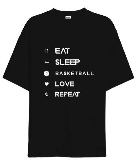 Tisho - Basketbolcunun yaşam döngüsü desen tasarımı 3 Siyah Oversize Unisex Tişört
