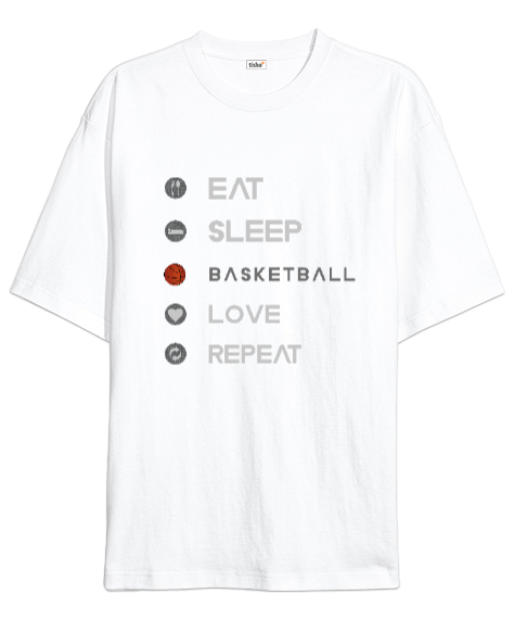 Tisho - Basketbolcunun yaşam döngüsü desen tasarımı Beyaz Oversize Unisex Tişört