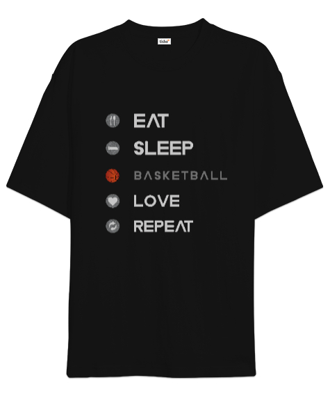 Tisho - Basketbolcunun yaşam döngüsü desen tasarımı Siyah Oversize Unisex Tişört