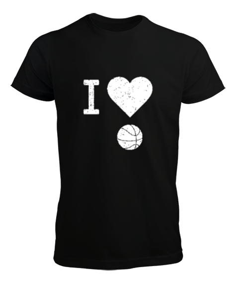 Tisho - Basketbolu seviyorum desen tasarımı baskılı 3 Siyah Erkek Tişört