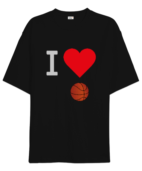 Tisho - Basketbolu seviyorum desen tasarımı baskılı Siyah Oversize Unisex Tişört