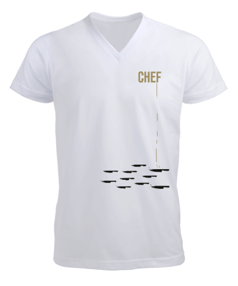 Tisho - Baskılı Chef Aşçı Beyaz Erkek Kısa Kol V Yaka Tişört