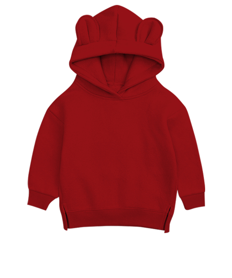 Tisho - Baskısız Kırmızı Unisex Çocuk Ayı Hoodie Kapşonlu