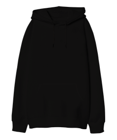 Baskısız siyah Oversize Unisex Kapüşonlu Sweatshirt - Tisho