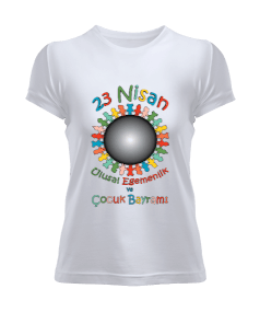 Bayan Tişört 23 Nisan Baskılı Beyaz Kadın Tişört - Tisho