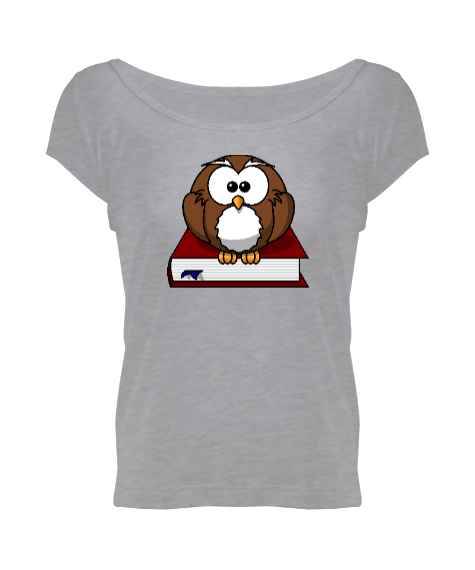 Tisho - Baykuş 10 Gri Kadın Geniş Yaka Tişört