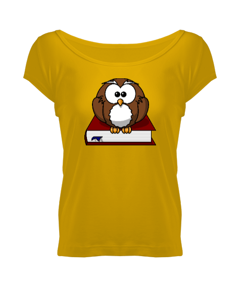 Tisho - Baykuş 10 Sarı Kadın Geniş Yaka Tişört