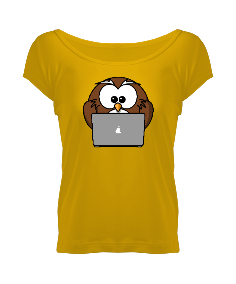 Tisho - Baykuş 8 Sarı Kadın Geniş Yaka Tişört