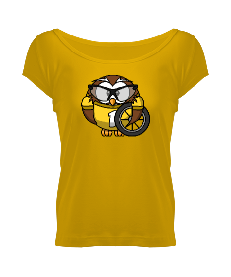 Baykuş 9 Sarı Kadın Geniş Yaka Tişört