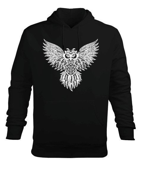 Tisho - Baykuş Owl Beyaz Erkek Kapüşonlu Hoodie Sweatshirt