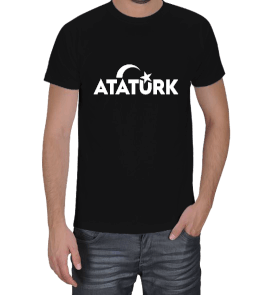 Bayraklı siyah Atatürk tişört Erkek Tişört - Thumbnail