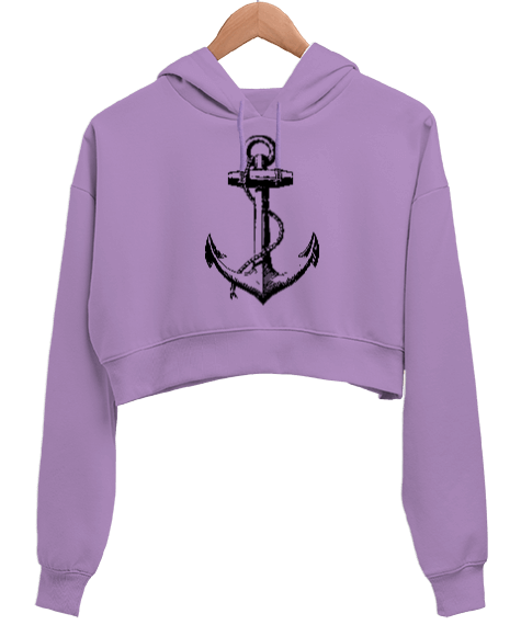 Tisho - BB012 Anchor Tasarım Kadın Crop Hoodie Kapüşonlu Sweatshirt