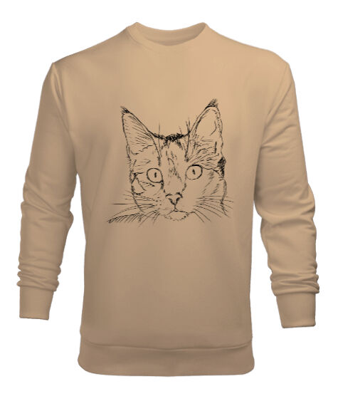 Tisho - BB017 - Cat Face Camel Erkek Sweatshirt