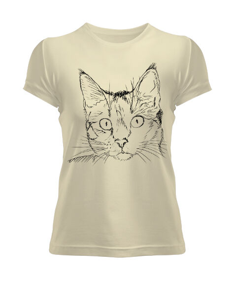 Tisho - BB017 - Cat Face Krem Kadın Tişört