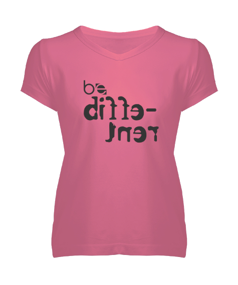 Tisho - Be Different - Farklı Ol Pembe Kadın V Yaka Tişört