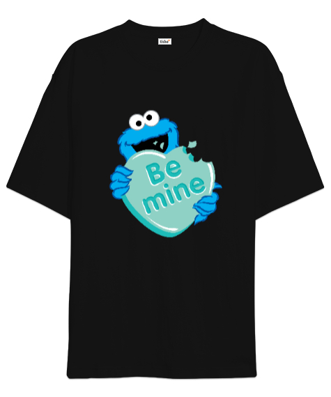 Tisho - Be Mine Baskılı Sevgililer Günü 14 Şubat Tasarımı Siyah Oversize Unisex Tişört