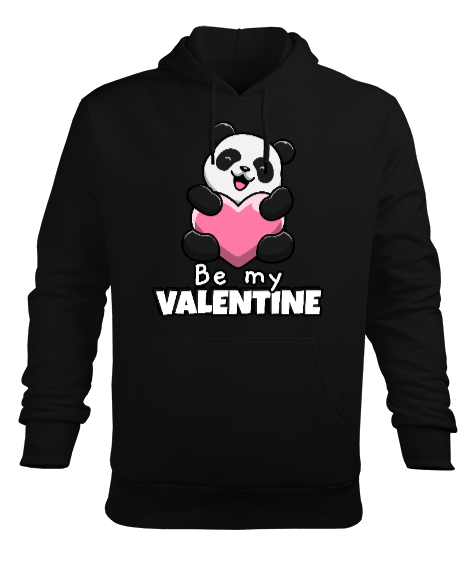 Tisho - Be My Valentine Baskılı Sevgililer Günü 14 Şubat Tasarımı Siyah Erkek Kapüşonlu Hoodie Sweatshirt