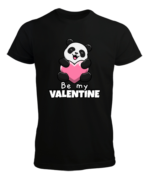 Be My Valentine Baskılı Sevgililer Günü 14 Şubat Tasarımı Siyah Erkek Tişört