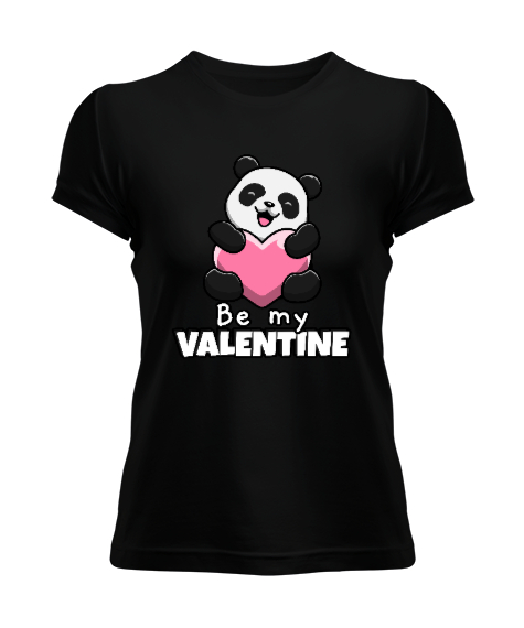 Tisho - Be My Valentine Baskılı Sevgililer Günü 14 Şubat Tasarımı Siyah Kadın Tişört