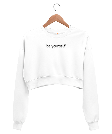 Tisho - Be Yourself Beyaz Kadın Crop Sweatshirt