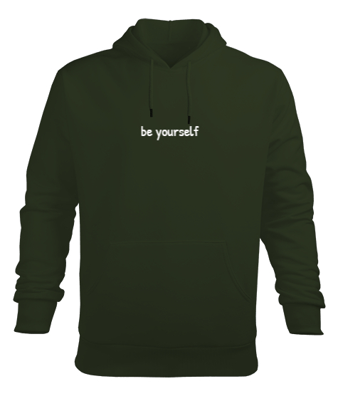 Tisho - Be Yourself Haki Yeşili Erkek Kapüşonlu Hoodie Sweatshirt
