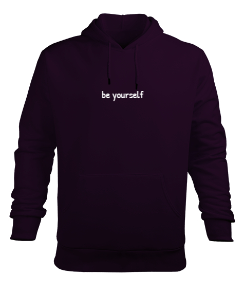 Tisho - Be Yourself Koyu Mor Erkek Kapüşonlu Hoodie Sweatshirt