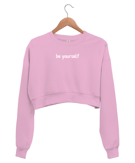 Tisho - Be Yourself Pembe Kadın Crop Sweatshirt