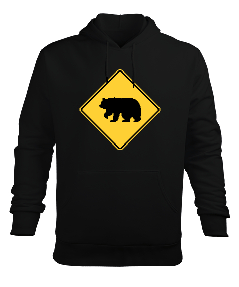 Bear Siyah Erkek Kapüşonlu Hoodie Sweatshirt