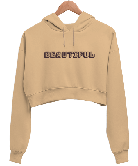 Tisho - BEAUTIFUL Kadın Crop Hoodie Kapüşonlu Sweatshirt