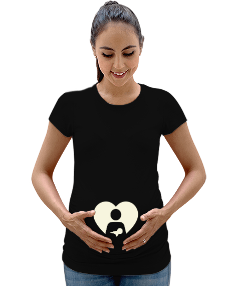 Tisho - Bebeğimi Seviyorum - Dikkat Bebek Var Siyah Kadın Hamile Tişört