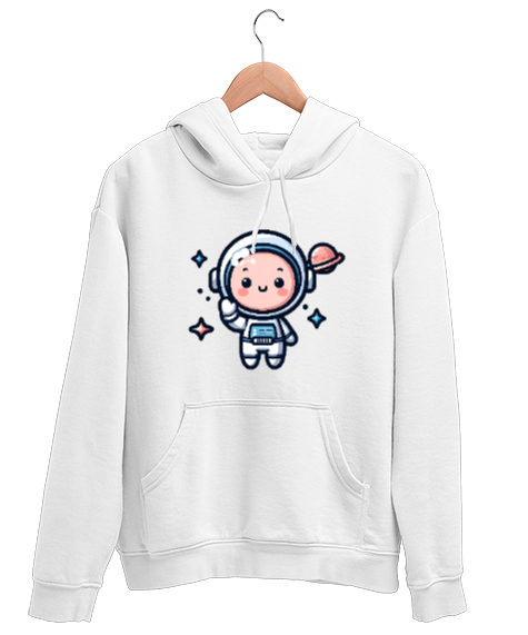 Tisho - Bebek Astronot Beyaz Unisex Kapşonlu Sweatshirt