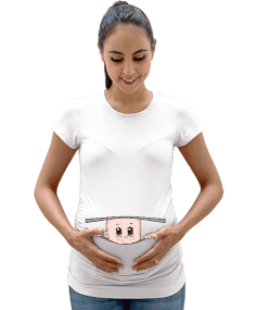 Bebek Geliyorum Baskılı Beyaz Kadın Hamile Tişört - Tisho