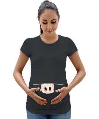 Bebek Geliyorum Baskılı Füme Kadın Hamile Tişört - Tisho