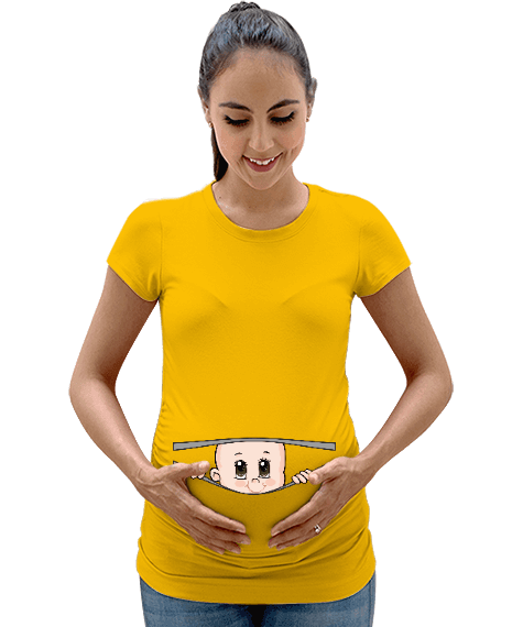 Tisho - Bebek Geliyorum Baskılı Sarı Kadın Hamile Tişört
