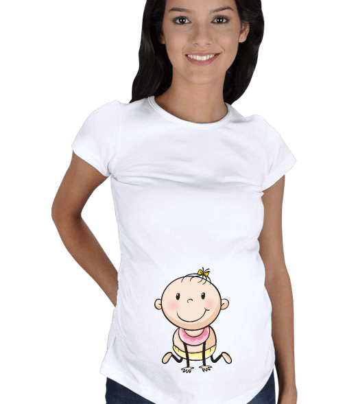 Tisho - bebek, sevimli, çizim, hamile Kısa Kollu Hamile Tişörtü