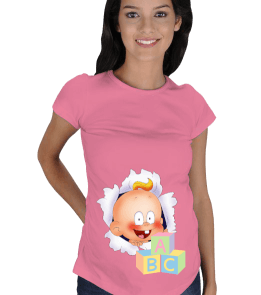 Bebek ve ABC küp baskılı tişört Kısa Kollu Hamile Tişörtü