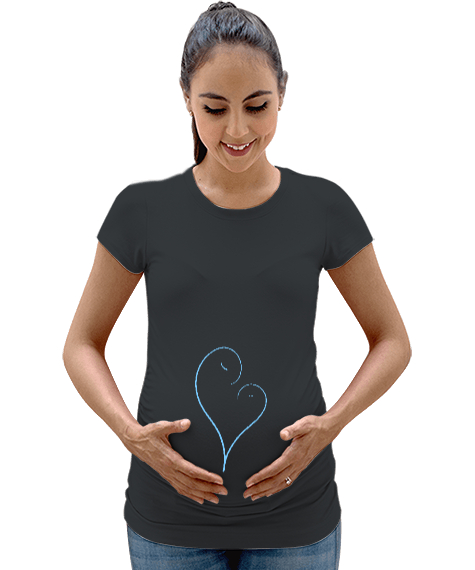 Tisho - Bebek ve Anne Sevgisi - Kalp Füme Kadın Hamile Tişört