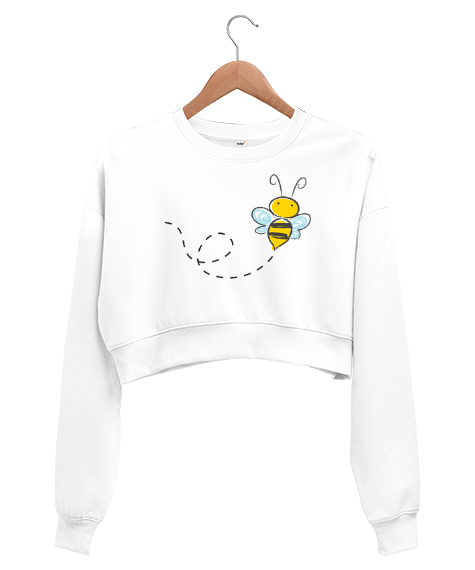 Tisho - Bee - Arı Vız Vız Beyaz Kadın Crop Sweatshirt