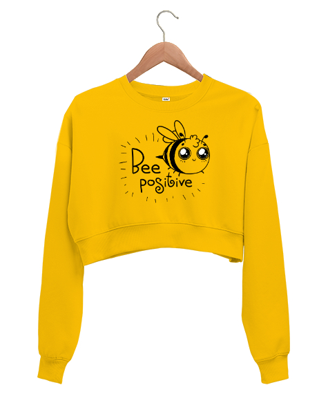 Tisho - Bee Positive - Pozitif Ol Sarı Kadın Crop Sweatshirt