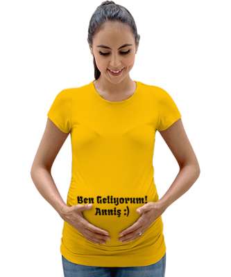 Ben Geliyorum Anniş Sarı Kadın Hamile Tişört - Tisho