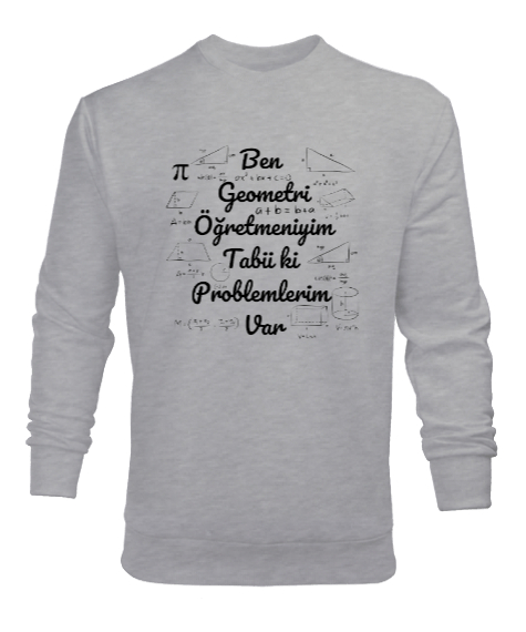 Tisho - Ben Geometri Öğretmeniyim Tabii ki Problemlerim Var Gri Erkek Sweatshirt