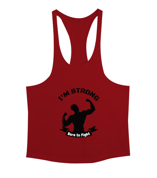 Tisho - Ben Güçlüyüm Savaşmak İçin Doğdum Fitness Motivasyon Kırmızı Erkek Tank Top Atlet