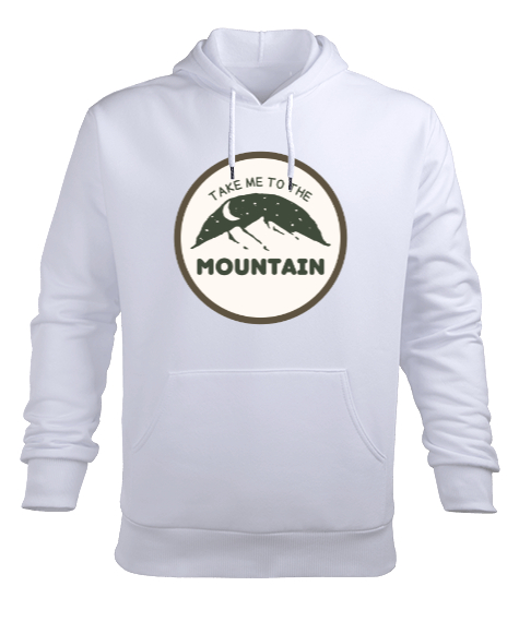 Tisho - Beni Dağlara Götür Kampçılık ve Dağcılık Özel Tasarım Beyaz Erkek Kapüşonlu Hoodie Sweatshirt