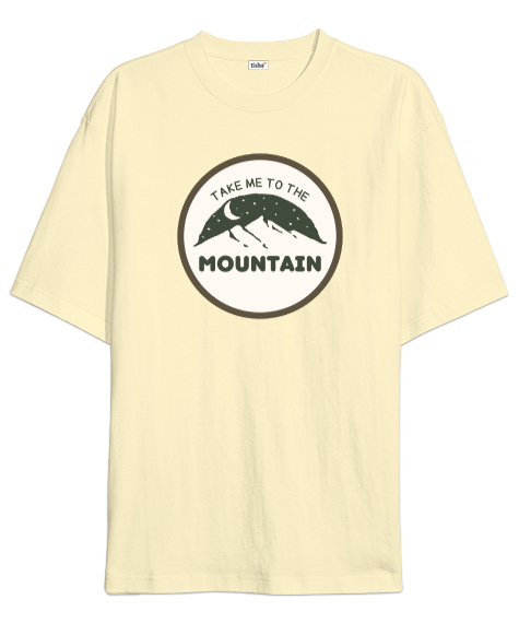 Tisho - Beni Dağlara Götür Kampçılık ve Dağcılık Özel Tasarım Krem Oversize Unisex Tişört