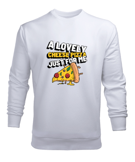 Tisho - Benim için harika peynirli bir pizza Pizza ve fast food severler için özel tasarım Beyaz Erkek Sweatshirt